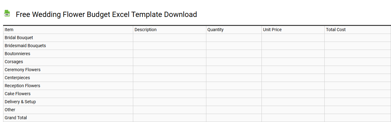 Free wedding flower budget Excel template download