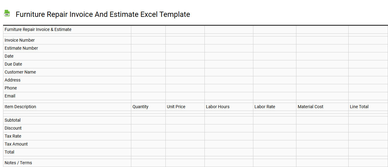 Furniture repair invoice and estimate Excel template
