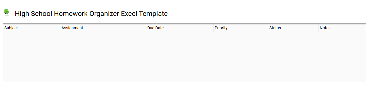 High school homework organizer Excel template