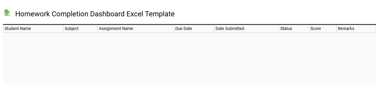 Homework completion dashboard Excel template