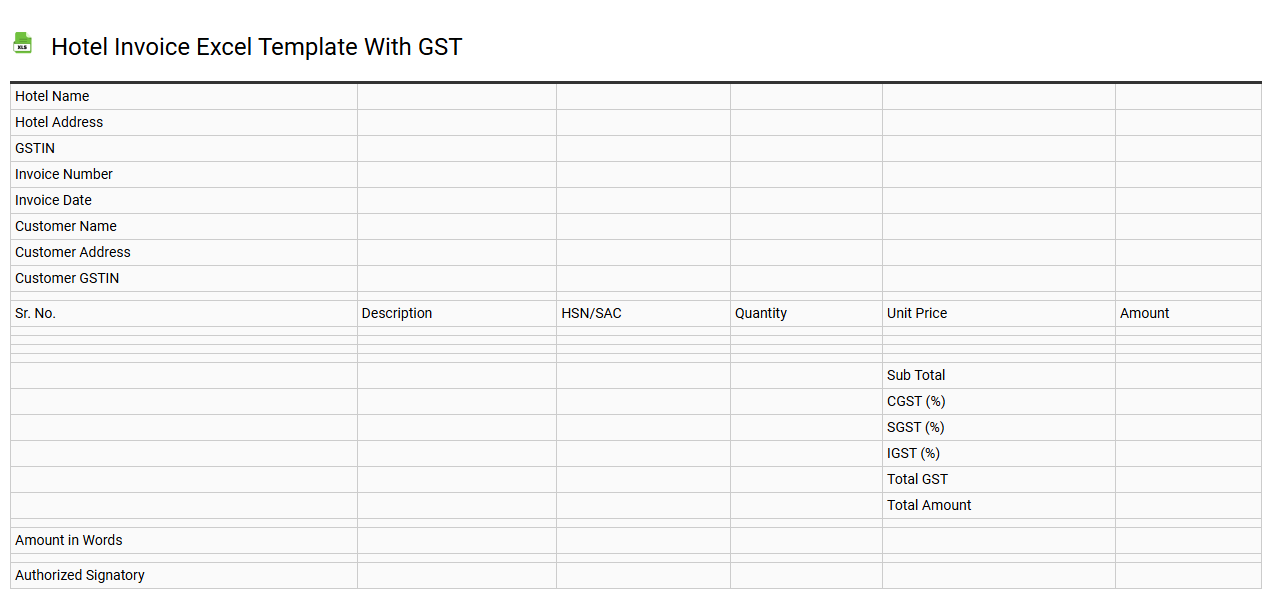Hotel invoice Excel template with GST