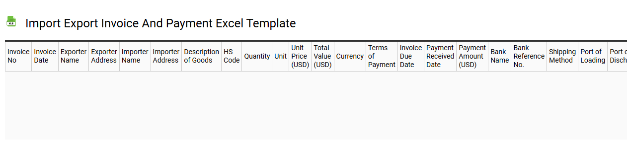 Import export invoice and payment Excel template