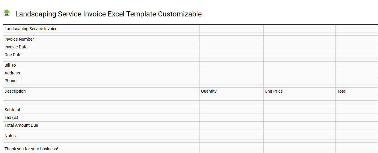 Landscaping service invoice Excel template customizable