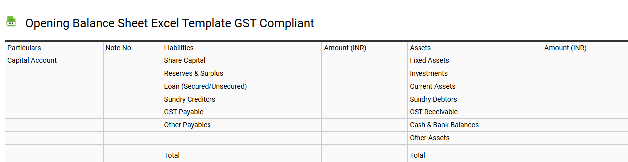 Opening balance sheet Excel template GST compliant