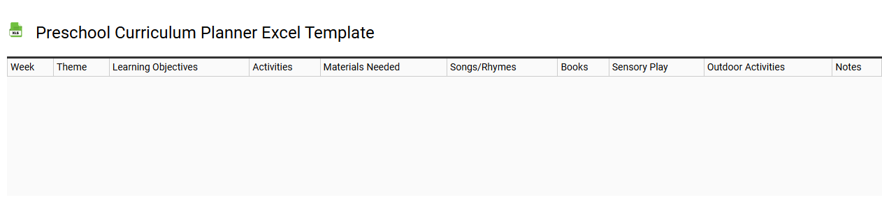 Preschool curriculum planner Excel template