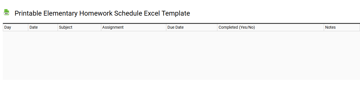 Printable Elementary homework schedule Excel template