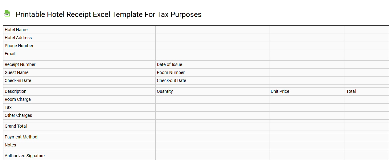 Printable hotel receipt Excel template for tax purposes