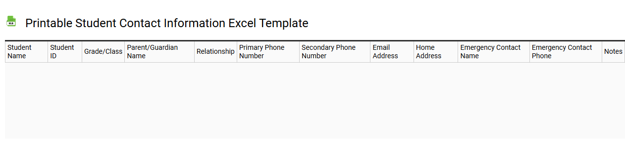 Printable student contact information Excel template