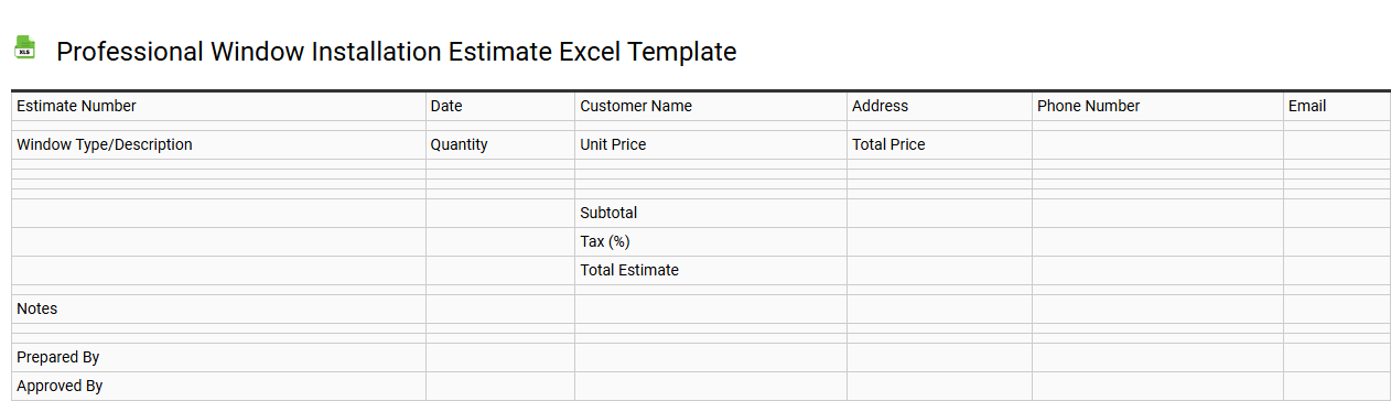 Professional window installation estimate Excel template