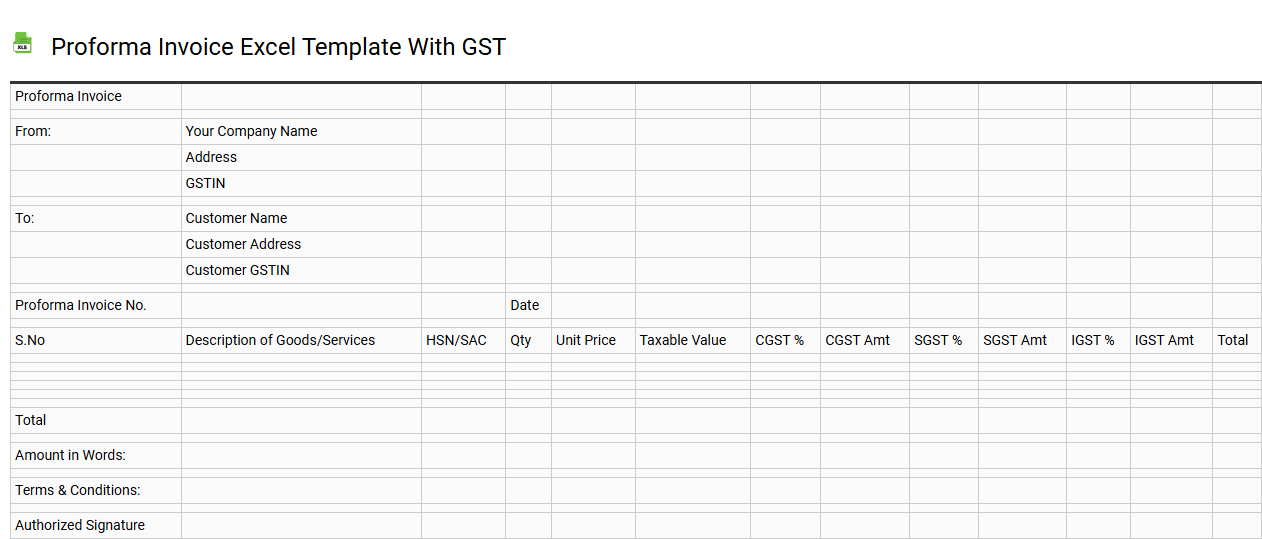 Proforma invoice Excel template with GST