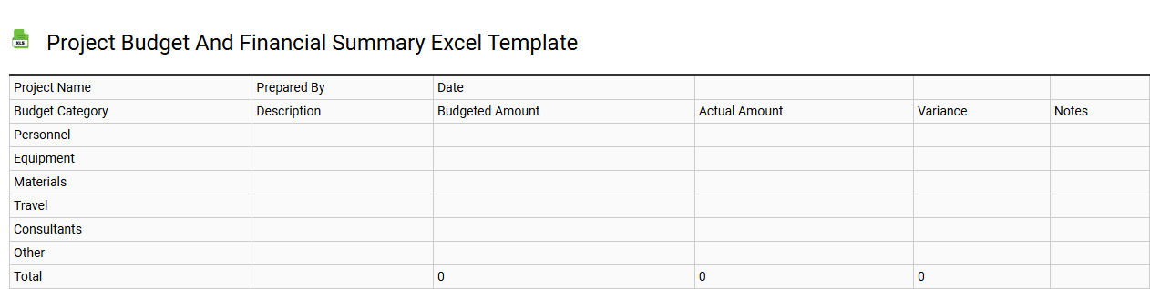 Project budget and financial summary Excel template