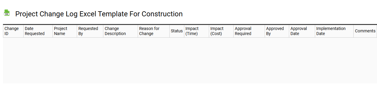 Project change log Excel template for construction