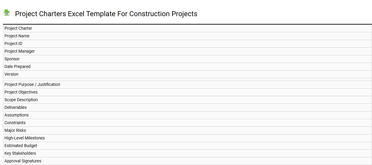Project charters Excel template for construction projects
