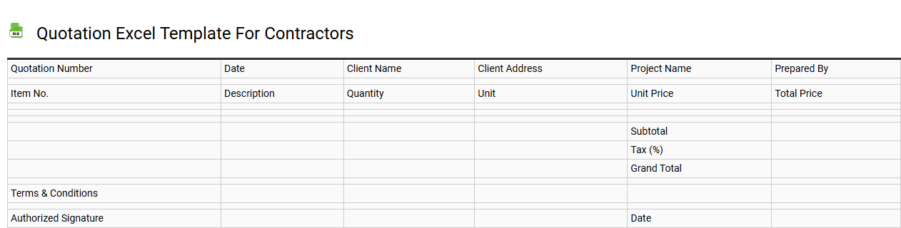 Quotation Excel template for contractors