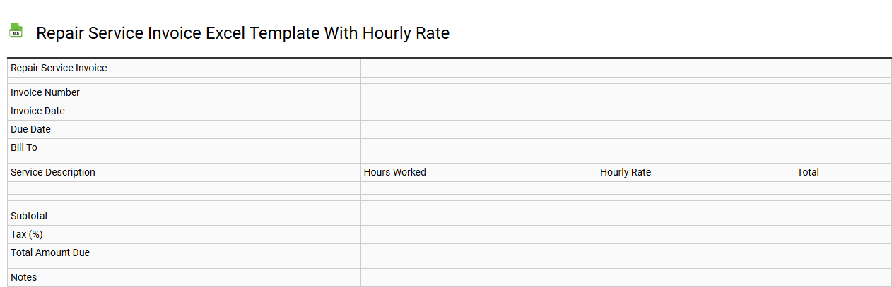Repair service invoice Excel template with hourly rate