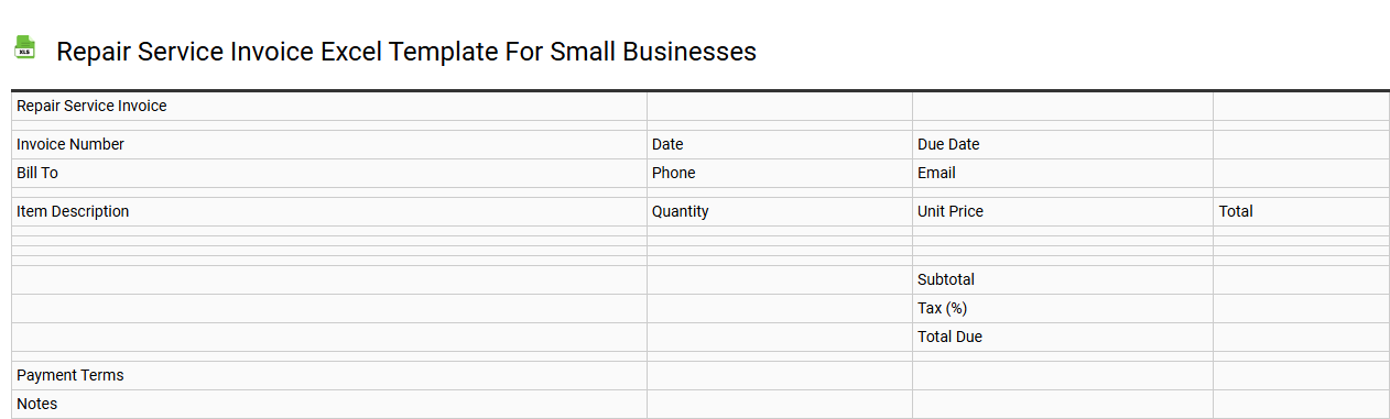 Repair service invoice Excel template for small businesses