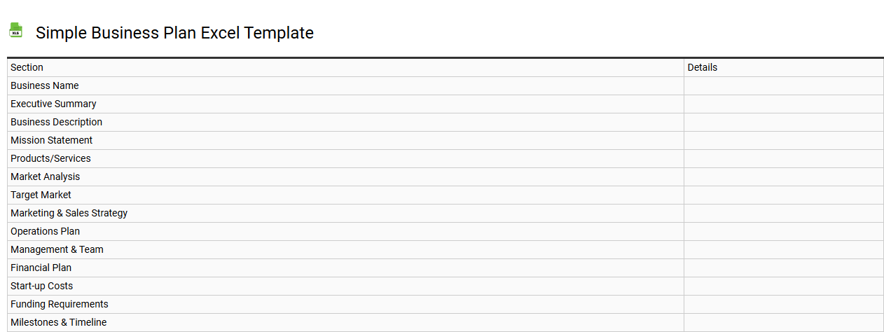 Simple business plan Excel template