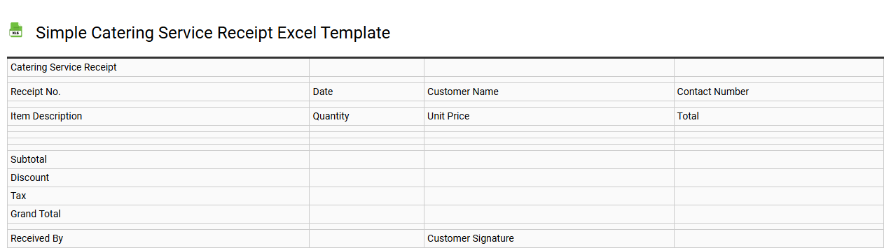 Simple catering service receipt Excel template