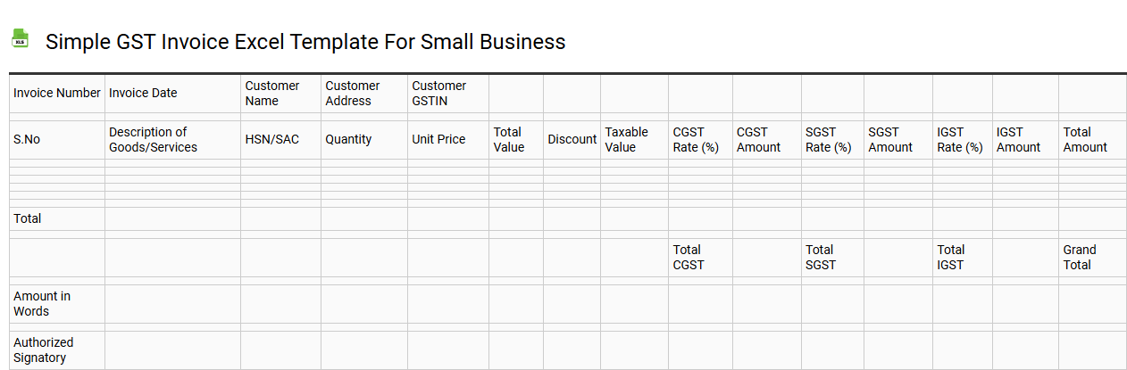 Simple GST invoice Excel template for small business