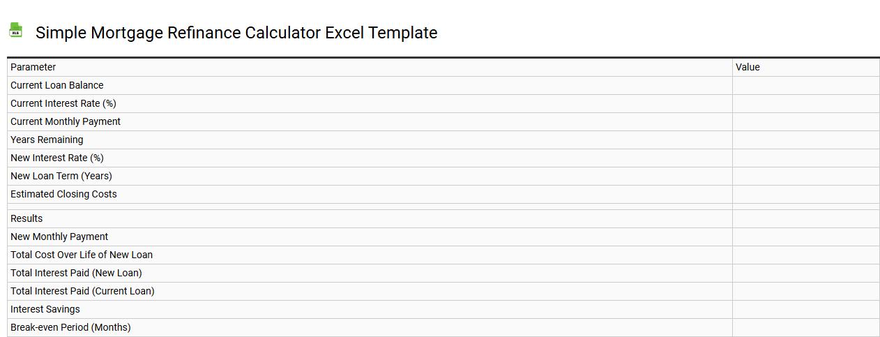 Simple mortgage refinance calculator Excel template