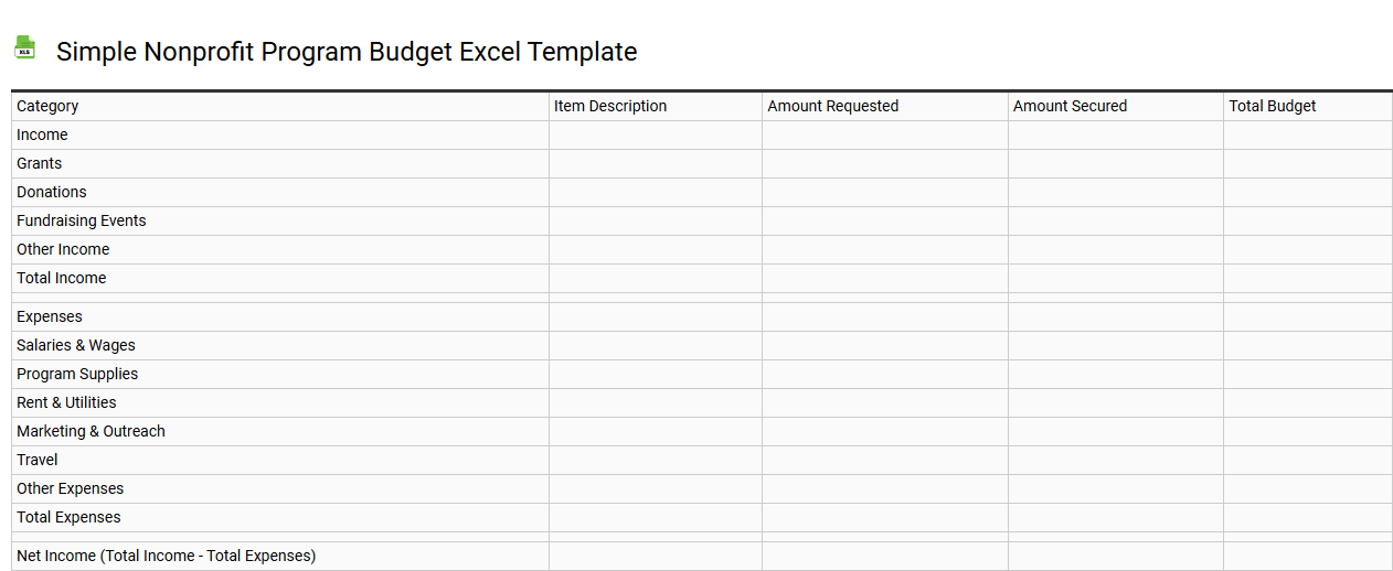 Simple nonprofit program budget Excel template