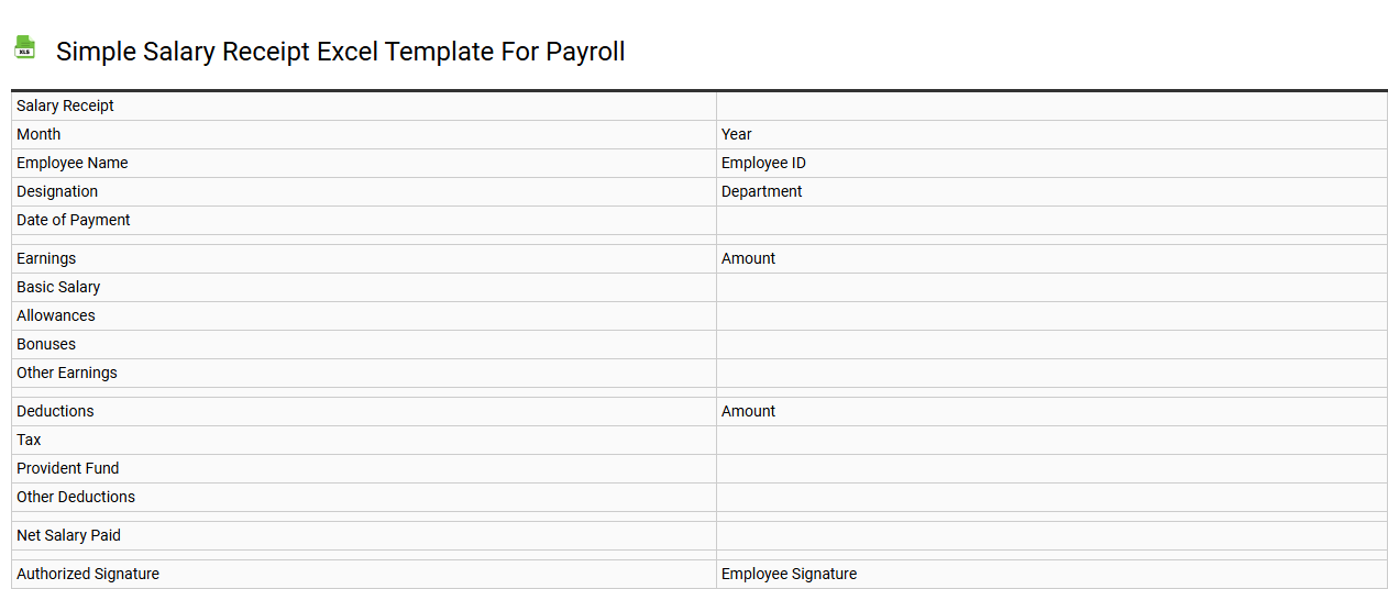 Simple salary receipt Excel template for payroll
