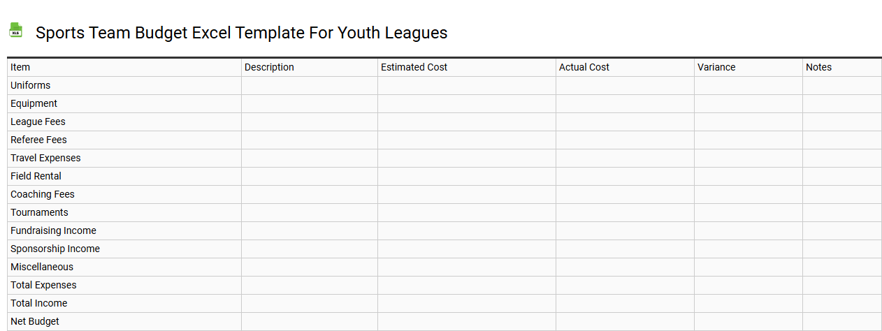 Sports team budget Excel template for youth leagues