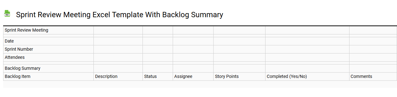 Sprint review meeting Excel template with backlog summary