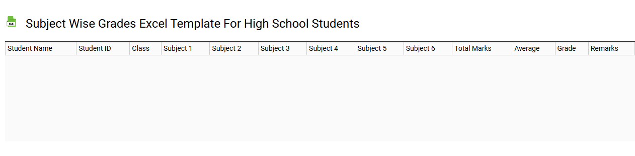 Subject wise grades Excel template for high school students