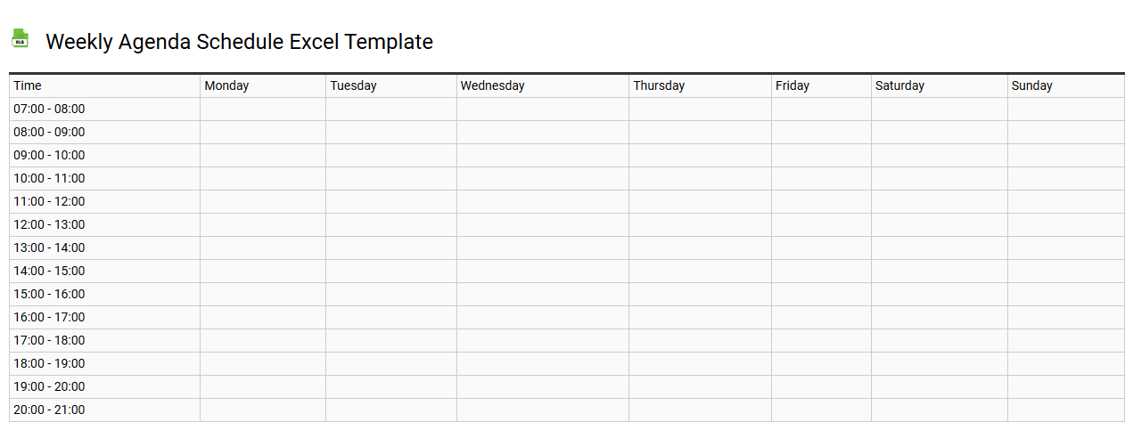 Weekly agenda schedule Excel template