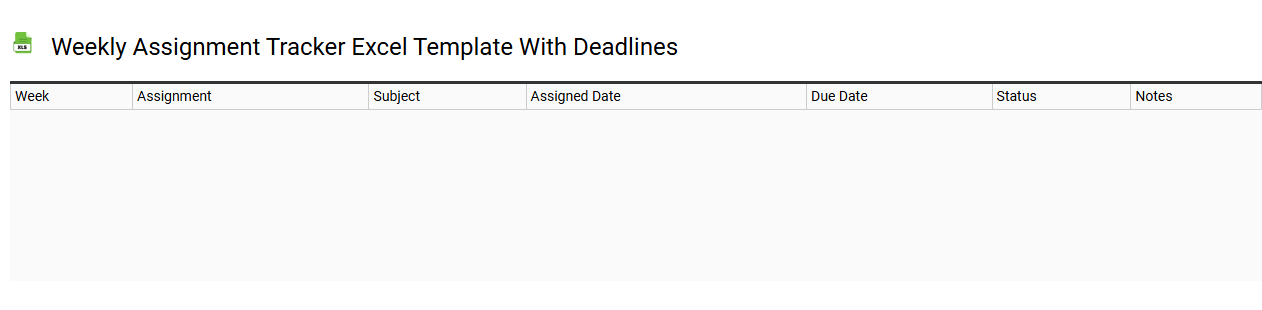 Weekly assignment tracker Excel template with deadlines