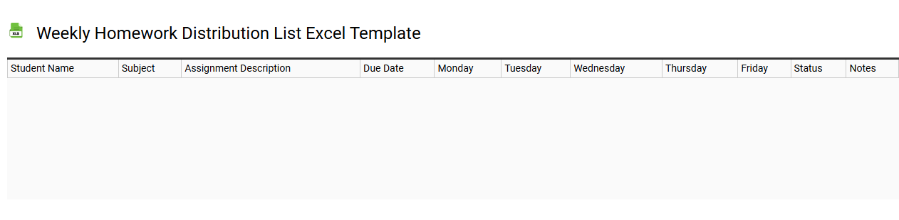 Weekly homework distribution list Excel template