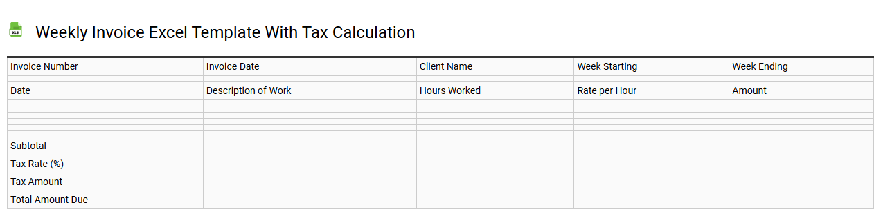Weekly invoice Excel template with tax calculation