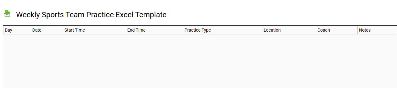 Weekly sports team practice Excel template
