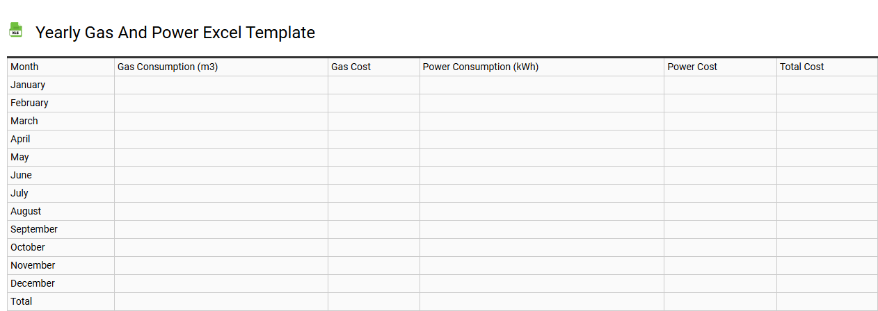 Yearly gas and power Excel template