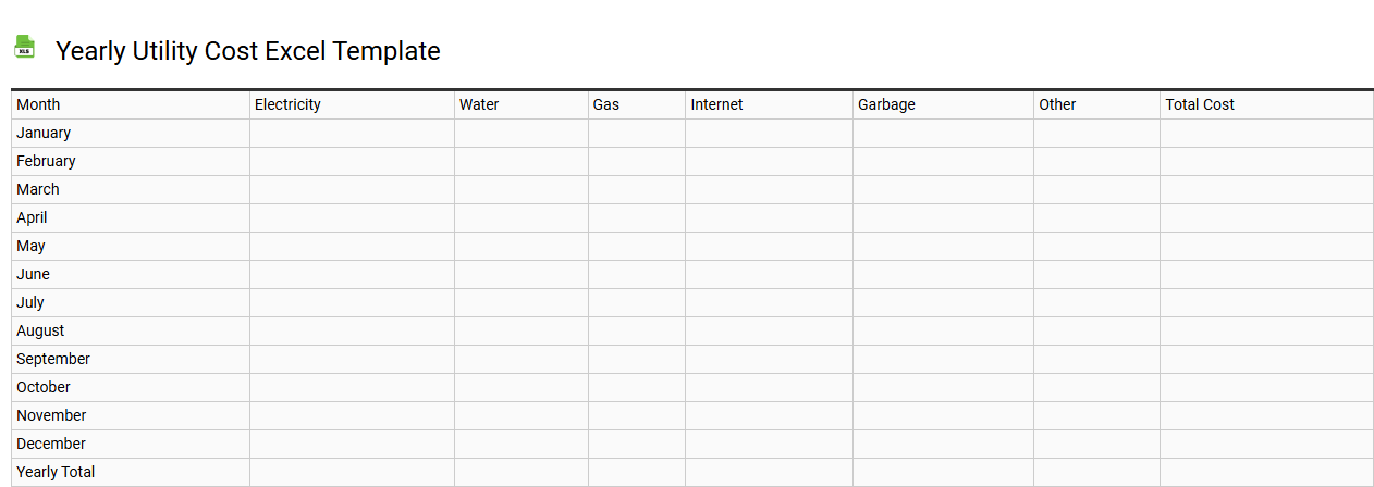 Yearly utility cost Excel template