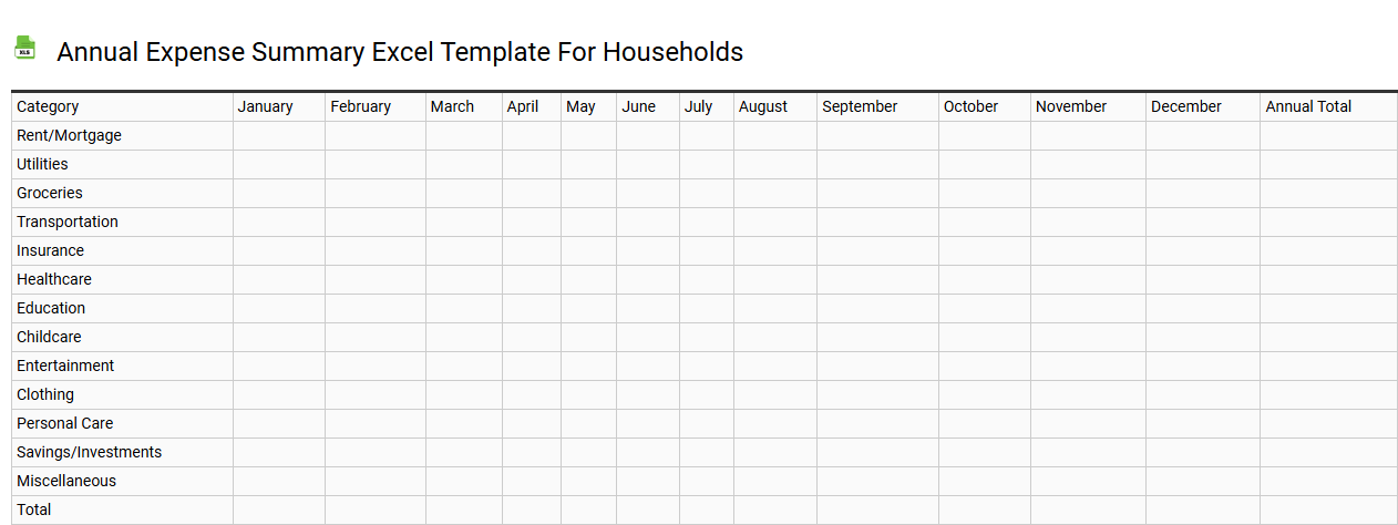 Annual expense summary Excel template for households