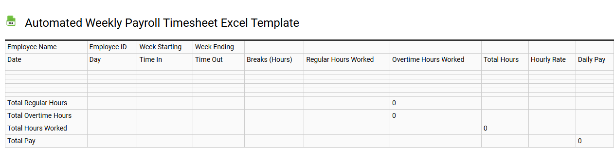 Automated weekly payroll timesheet Excel template