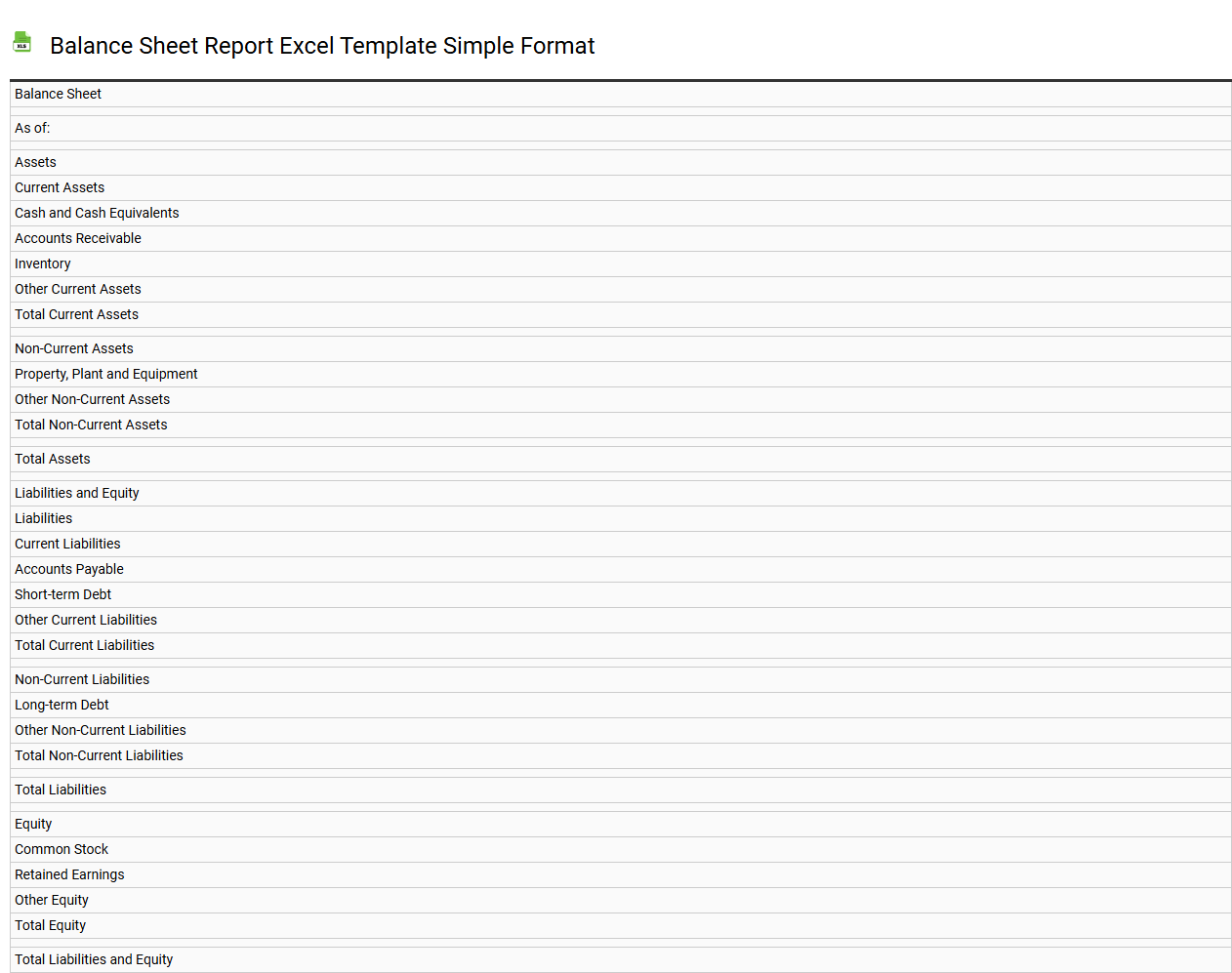 Balance sheet report Excel template simple format