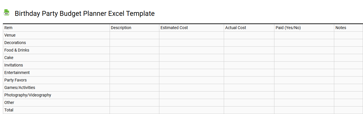 Birthday party budget planner Excel template