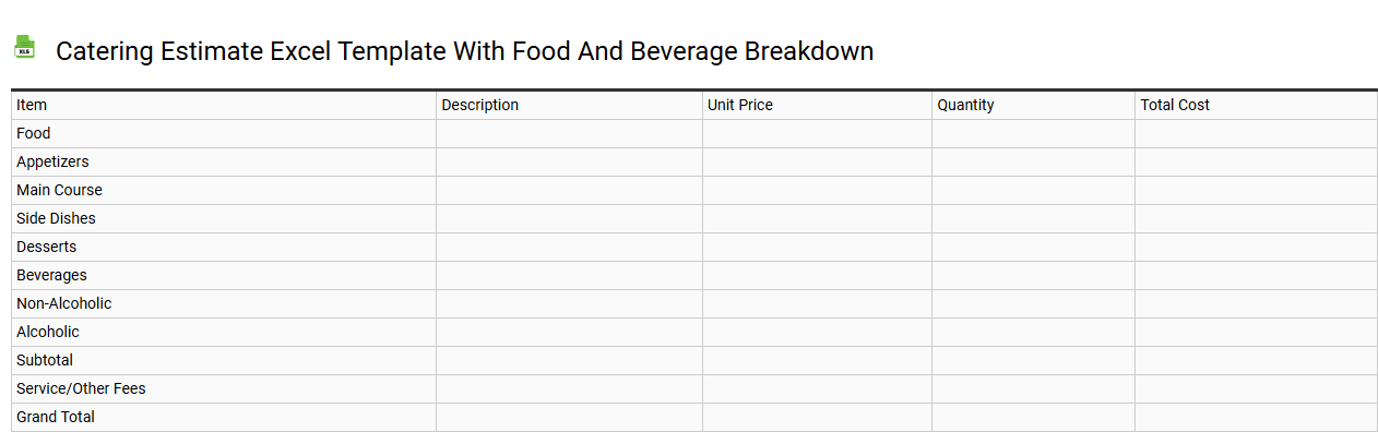 Catering estimate Excel template with food and beverage breakdown