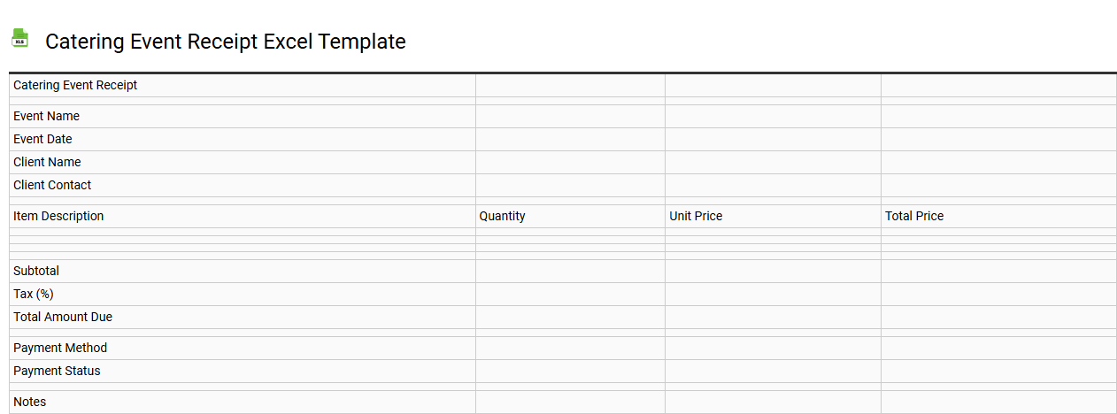 Catering event receipt Excel template