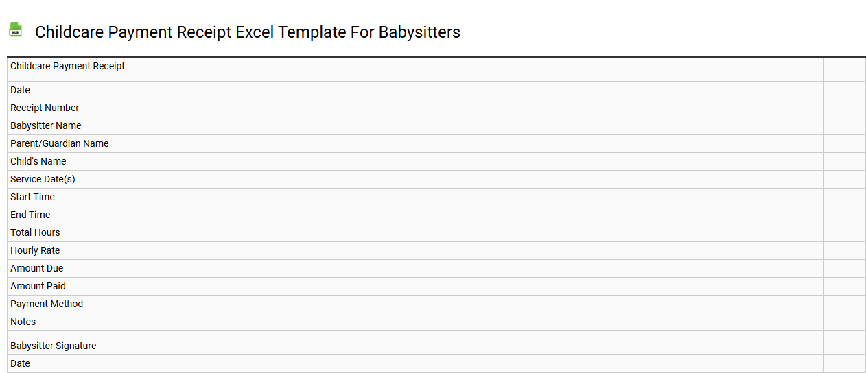 Childcare payment receipt Excel template for babysitters