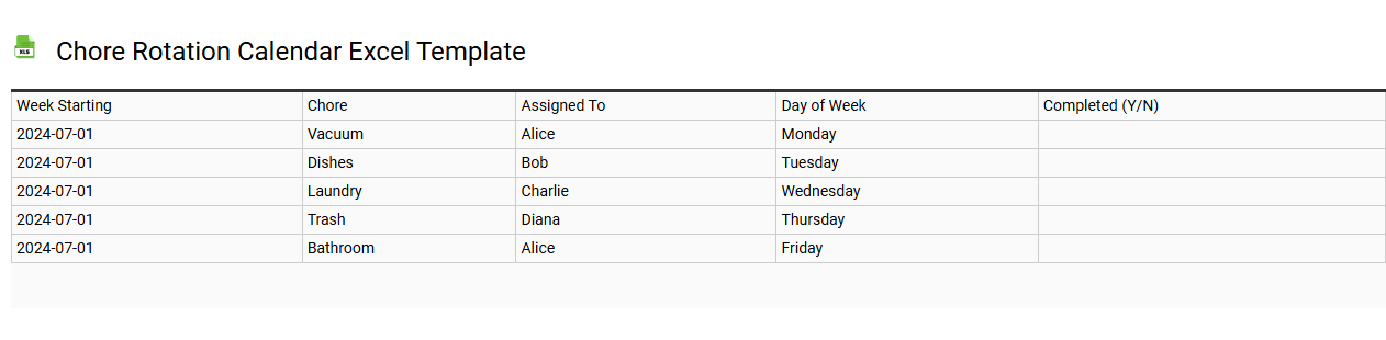 Chore rotation calendar Excel template