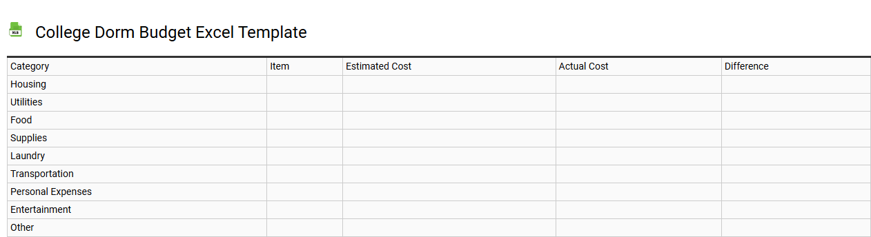 College dorm budget Excel template