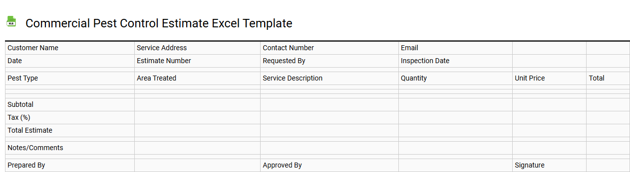 Commercial pest control estimate Excel template