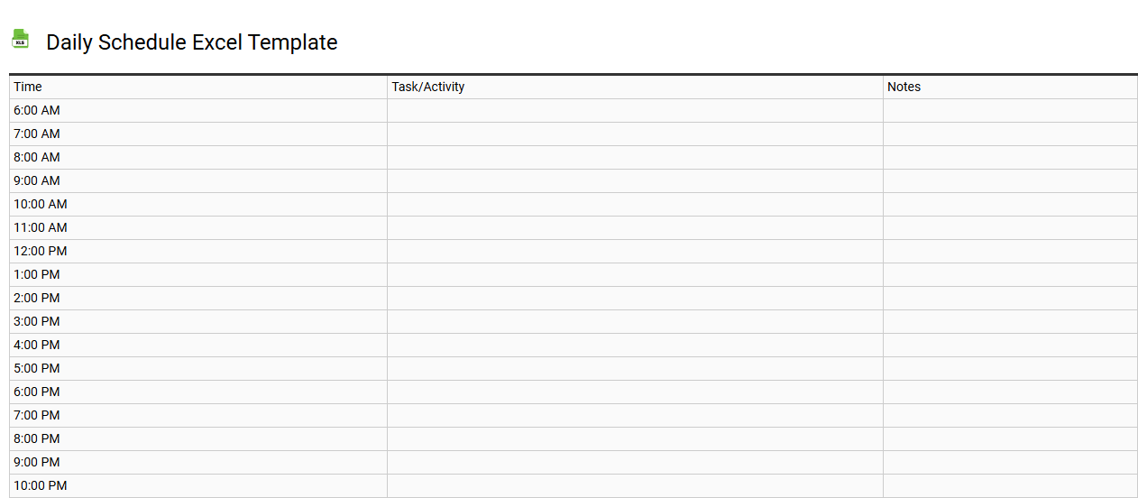 Daily schedule Excel template