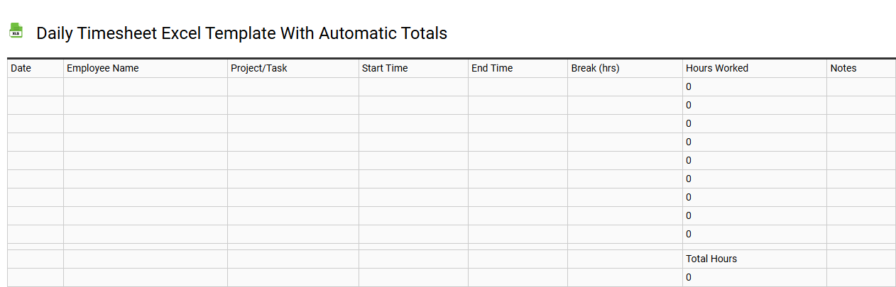 Daily timesheet Excel template with automatic totals