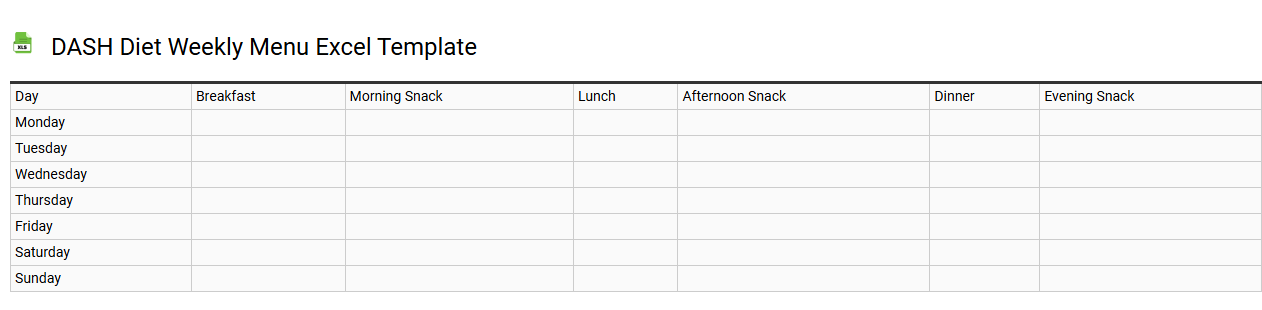 DASH diet weekly menu Excel template