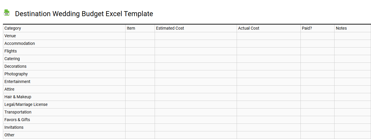 Destination wedding budget Excel template